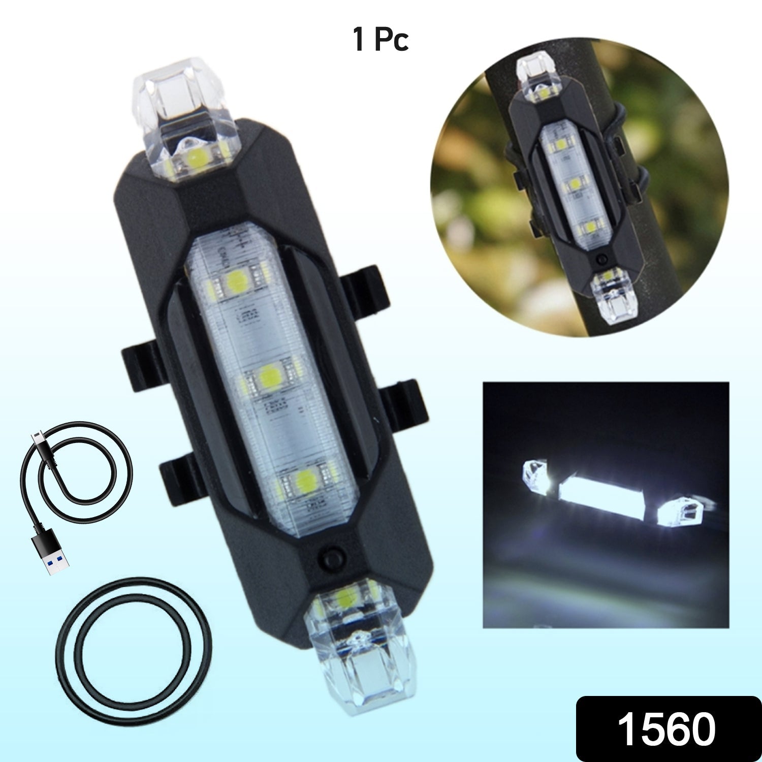 Rechargeable LED Bicycle Front & Rear Safety Light (1 Pc)
