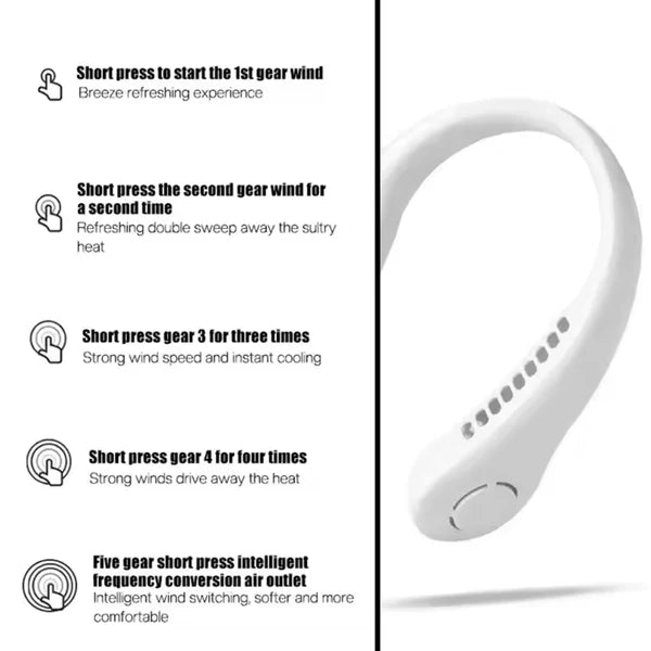 Portable USB Rechargeable Neck Fan – Wearable, 3 Speeds, Headphone Design
