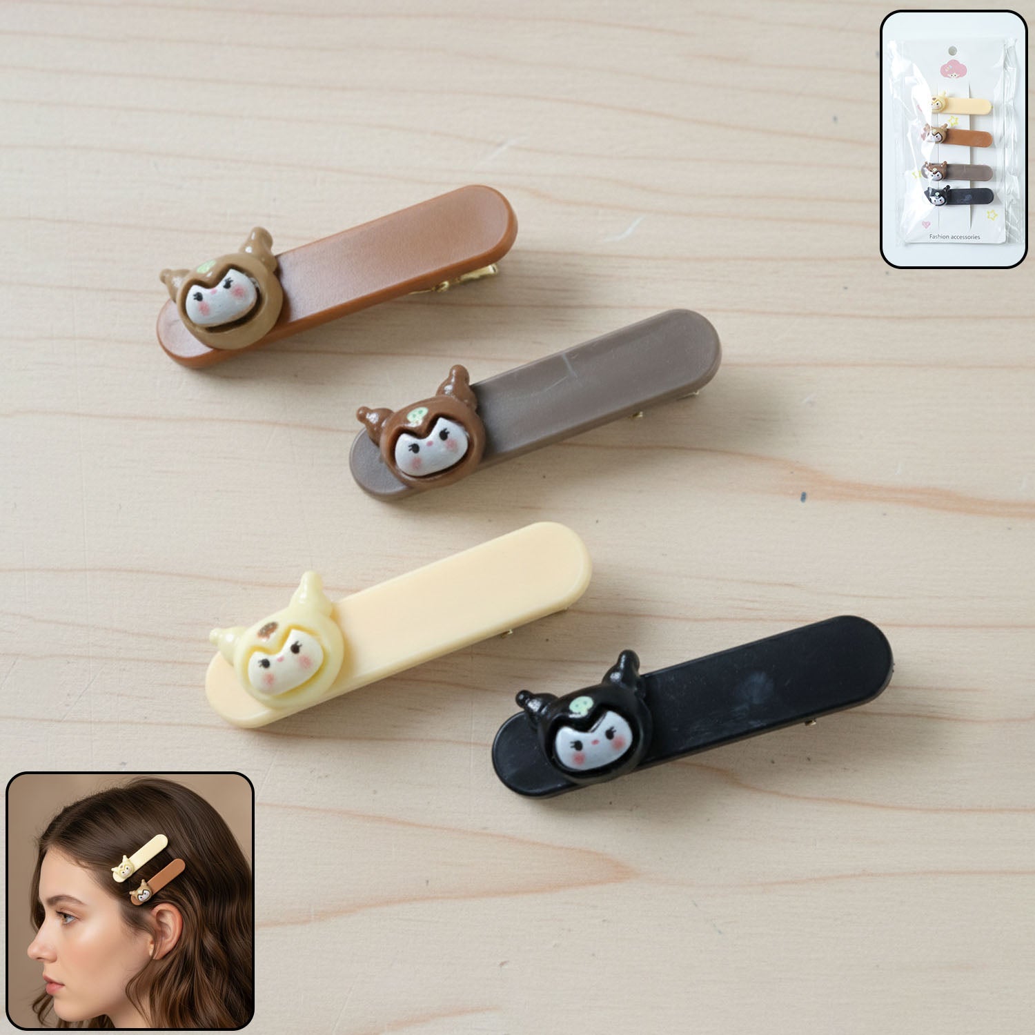 Cute Cartoon Animal Face Decorative Hair Clips (4 Pc)